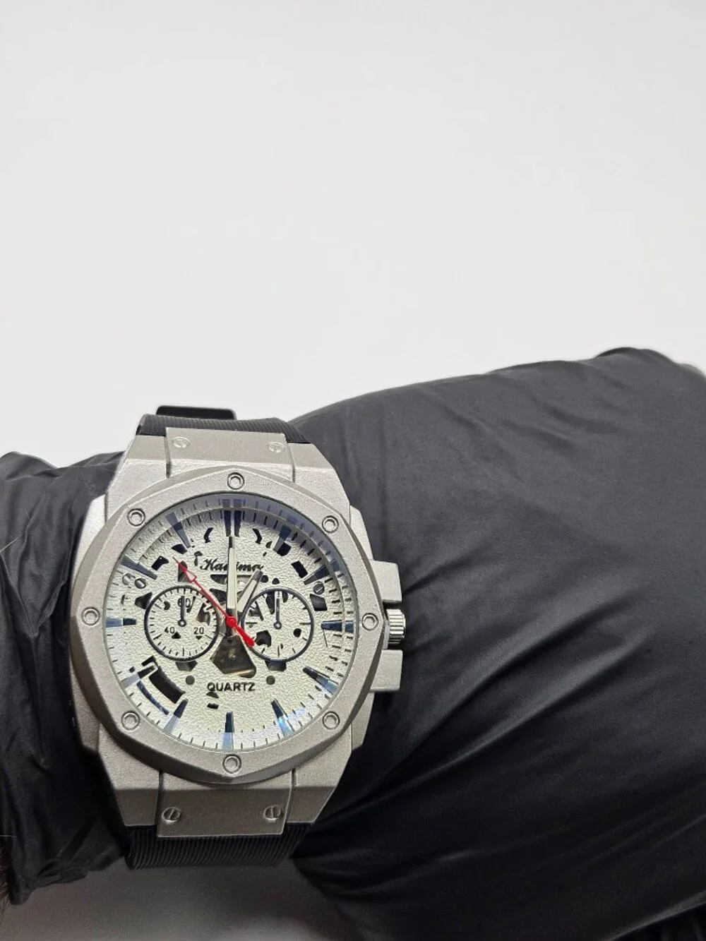 Kadima Octagonal Quartz Sports Watch Silver Dial Black